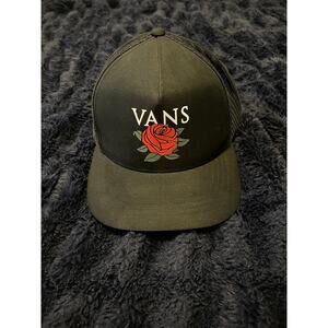 Vans Snapback Hat Black Rose Logo Trucker Style Adjustable